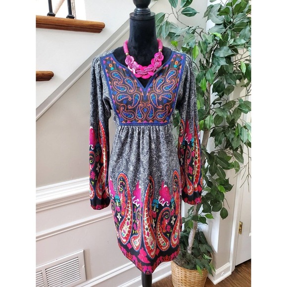 White Mark Women Multicolor Polyester V-Neck Long Sleeve Knee Length Dress Small - Picture 1 of 13